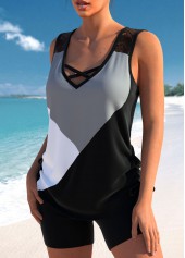 Patchwork Black Criss Cross Tankini Top-No Bottom