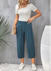 Peacock Blue Elastic Waist Pocket Pants