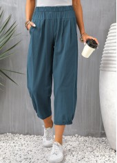 Peacock Blue Elastic Waist Pocket Pants