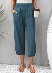 Peacock Blue Elastic Waist Pocket Pants