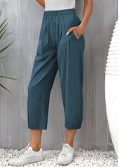 Peacock Blue Elastic Waist Pocket Pants