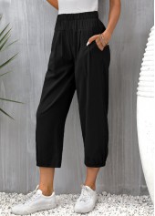 Pocket Elastic Waist Black High Waisted Pants