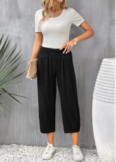 Pocket Elastic Waist Black High Waisted Pants