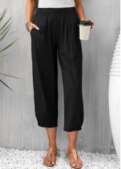 Pocket Elastic Waist Black High Waisted Pants