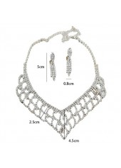 Rhinestone Silver Tassel Earrings and Necklace