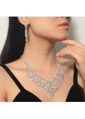 Rhinestone Silver Tassel Earrings and Necklace