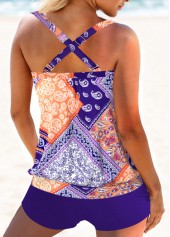 Mid Waisted Patchwork Criss Cross Purple Tankini Set