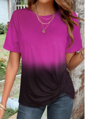 Ombre Twist Purple Round Neck T Shirt