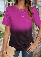 Ombre Twist Purple Round Neck T Shirt