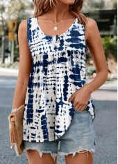 Tie Dye Print Ruched White Tank Top