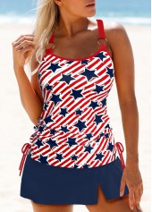 Mid Waisted Star Print Circular Ring Tankini Set