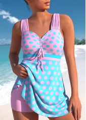 Mid Waisted Polka Dot Criss Cross Pink Swimdress Set