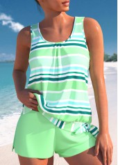 Mid Waisted Multi Stripe Print Bowknot Tankini Set