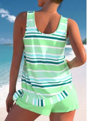 Mid Waisted Multi Stripe Print Bowknot Tankini Set