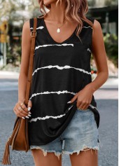 Striped V Neck Black Tank Top