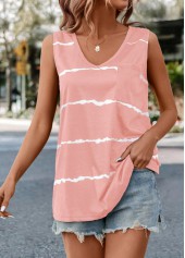 Striped V Neck Pink Tank Top