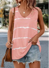 Striped V Neck Pink Tank Top