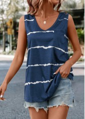 Striped V Neck Navy Tank Top