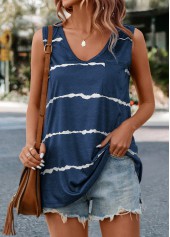 Striped V Neck Navy Tank Top