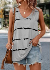 Striped V Neck Grey Tank Top