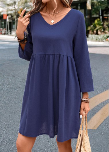 Pocket Lightweight Navy V Neck Shift Dress 33$