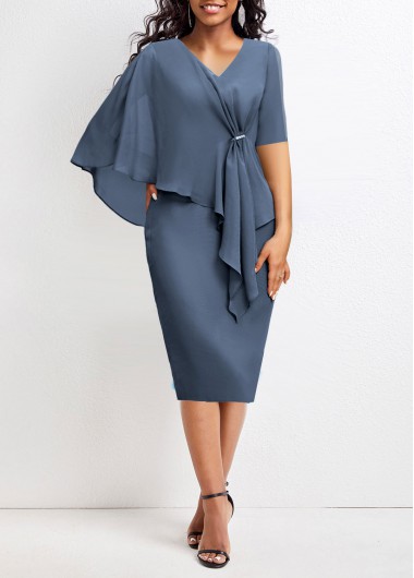 Asymmetry V Neck Dusty Blue Bodycon Dress