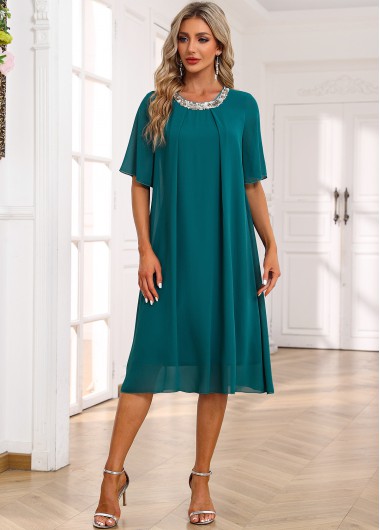 Mesh Turquoise Round Neck Shift Dress 36$