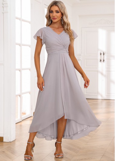 Light Grey V Neck Short Sleeve Twist Dress