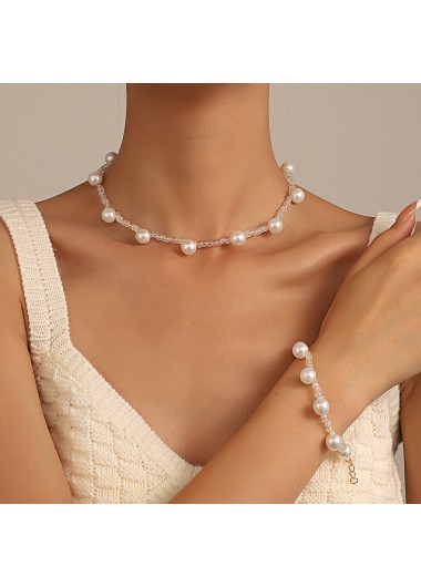 Pearl Detail White Bracelet and Necklace product