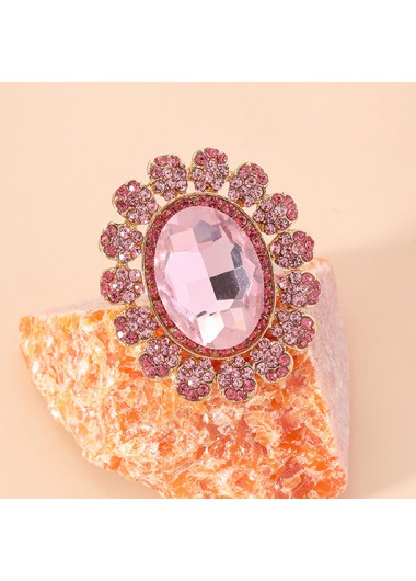 Rosewe Stylish Pink Hot Drilling Oval Design Ring - One Size