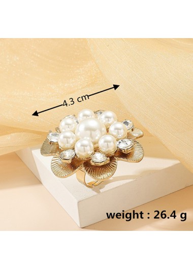 Rosewe Stylish Floral Design Gold Pearl Detail Ring - One Size