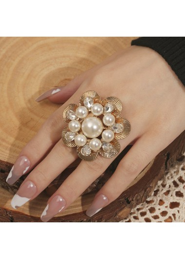 Rosewe Stylish Floral Design Gold Pearl Detail Ring - One Size