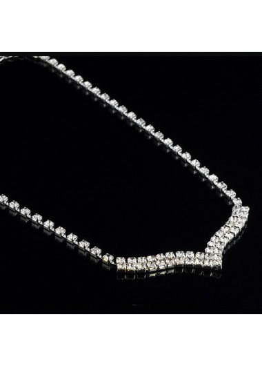 Zircon Silver V Shape Earrings and Necklace