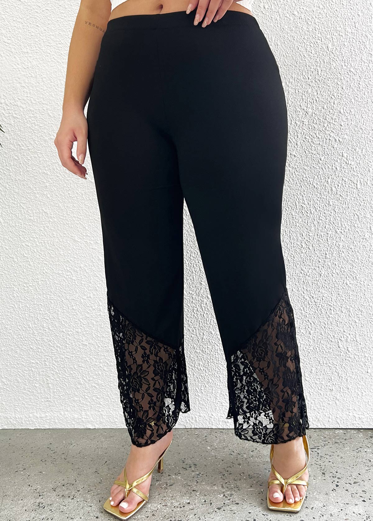 Black Plus Size Lace Elastic Waist Pants