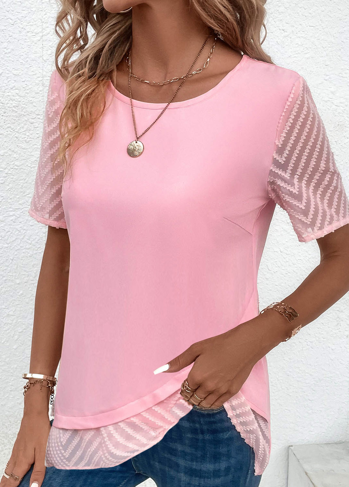 Plus Size Pink Cross Hem T Shirt