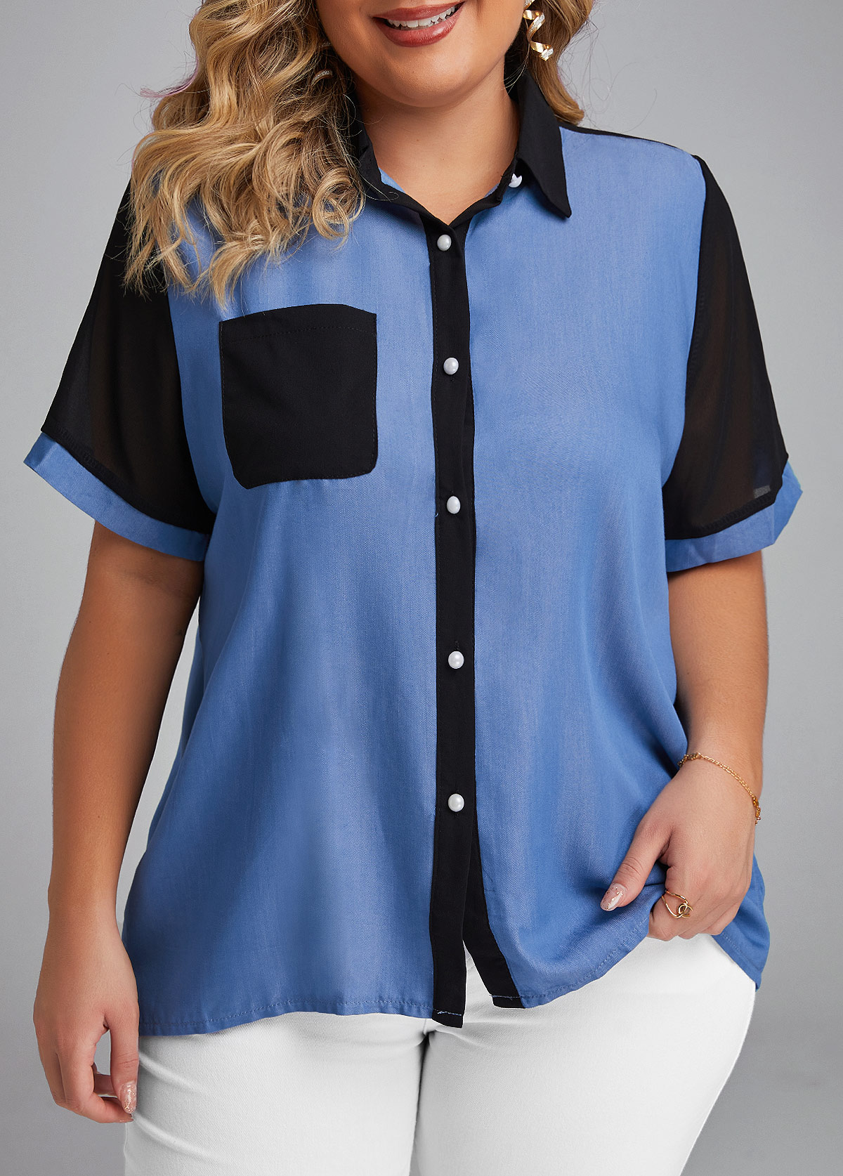 Denim Blue Plus Size Button T Shirt