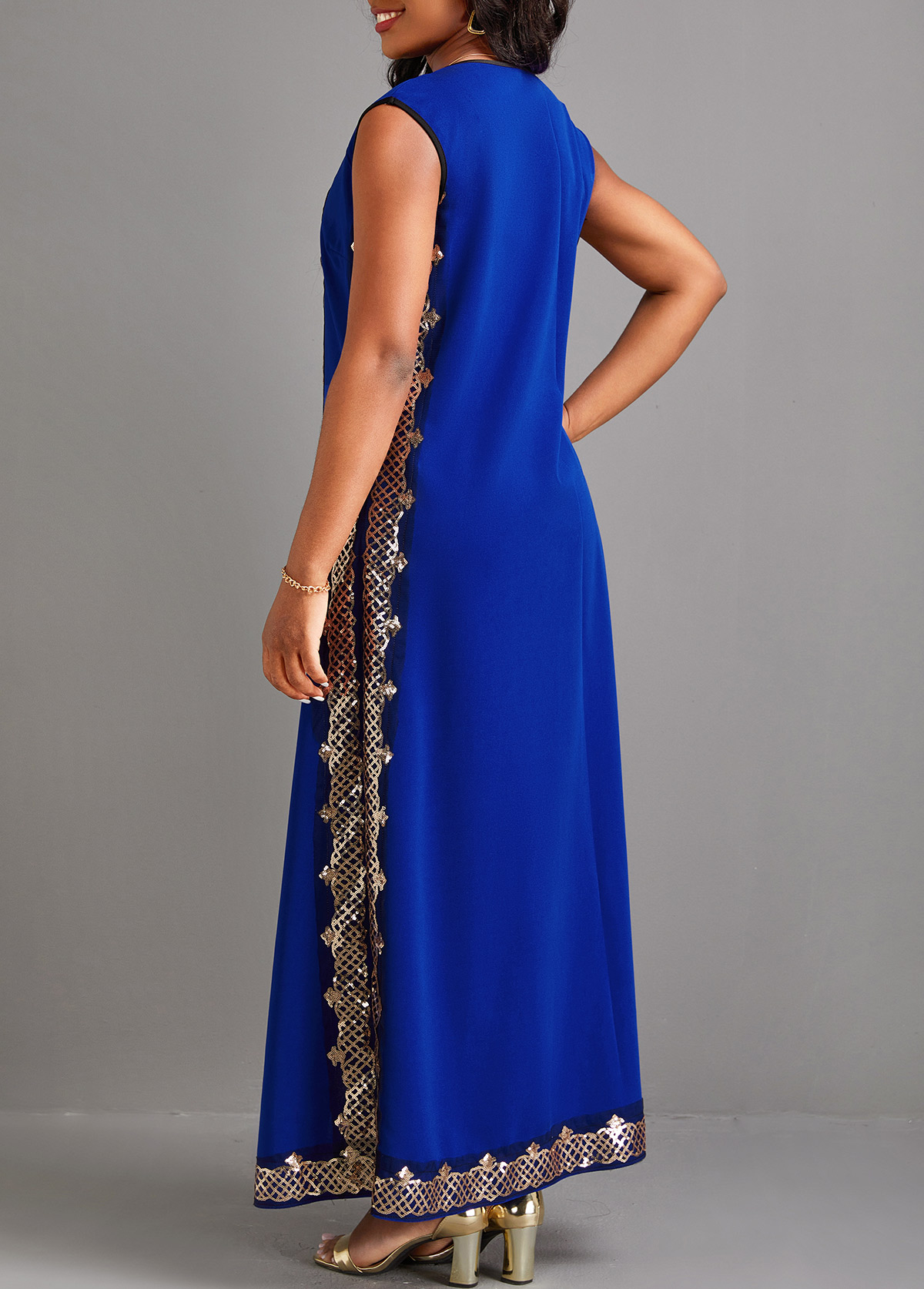 Sequin Blue Two Piece Suit Maxi Dress