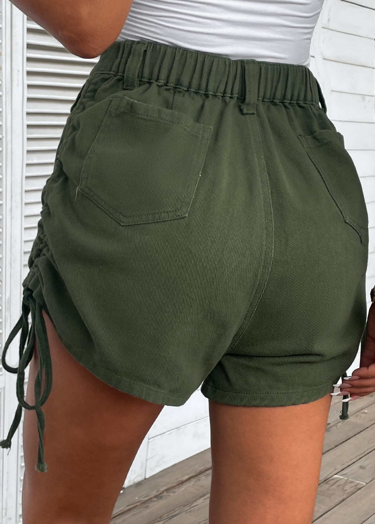 Button Fly Pocket Olive Green Regular Shorts