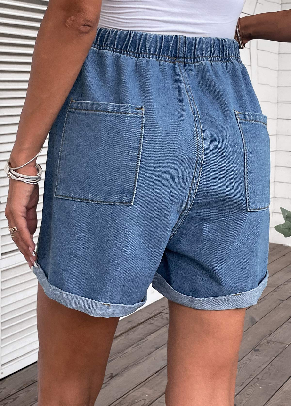 Drawastring Pocket High Waisted Denim Shorts