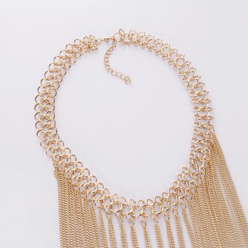 Chain Detail Fringe Design Gold Necklace