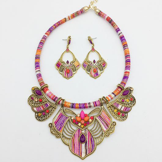 Bohemian Multi Color Tribal Metal Necklace