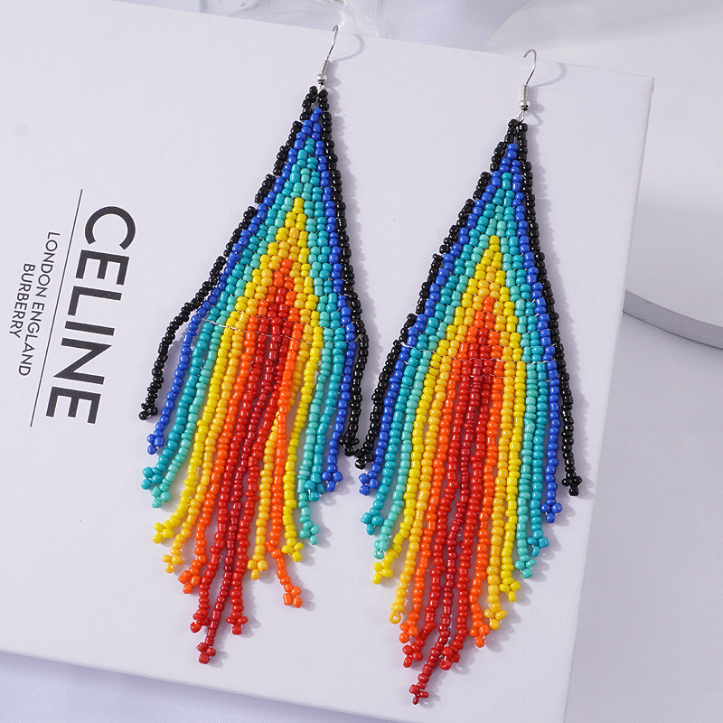 Geometric Tassel Beads Multi Color Earrings