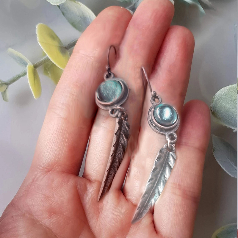 Silver Metal Leaf Design Round Earrings