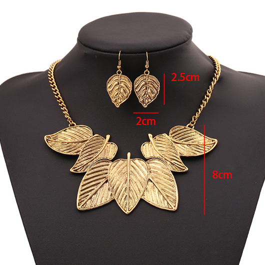 Gold Leaf Detail Necklace and Earrings
