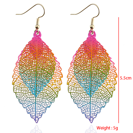 Hollow Metal Detail Multi Color Leaf Earrings