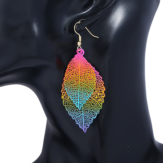 Hollow Metal Detail Multi Color Leaf Earrings