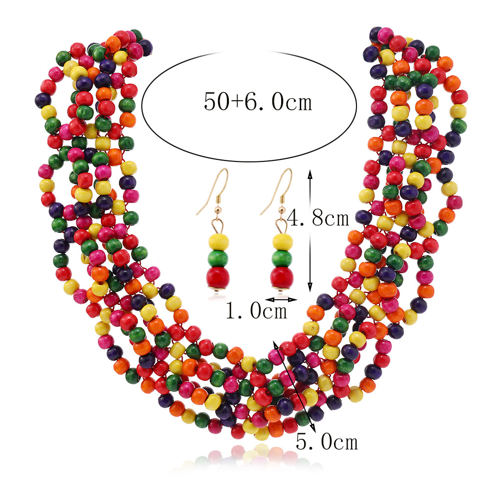 Wood Beads Design Multi Color Necklace and Earrings