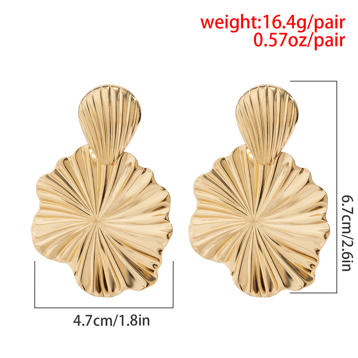 Iron Detail Gold Lotus Leaf Design Earrings