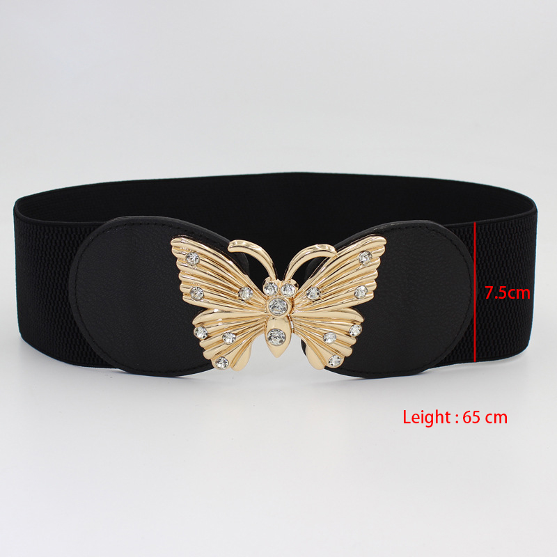 Patchwork Butterfly Design Elastic Black Belt