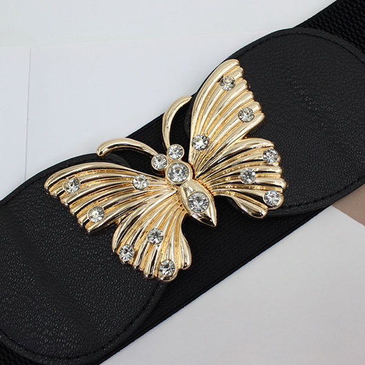 Patchwork Butterfly Design Elastic Black Belt